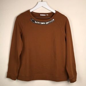 Susan Graver Jeweled Sweatshirt XS Brown